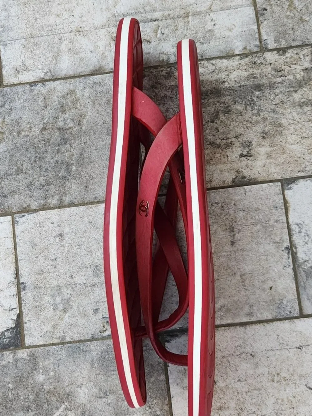 Chanel Red Quilted Flat Thong Sandals